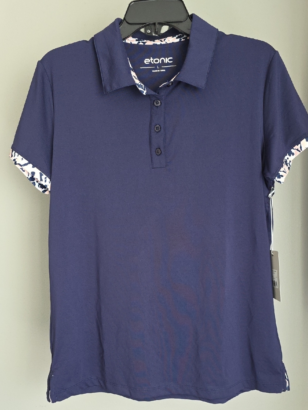 Etonic Navy Polo with Patterned Trim Size Large NWT